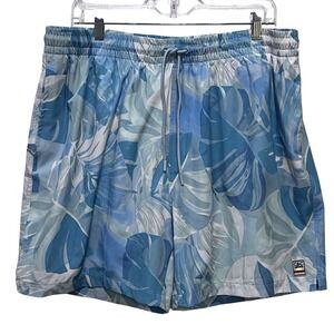 C&C California Mens Tropical Monstera Leaf Print Swim Trunks Blue XL